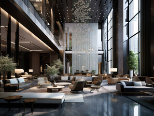 "Elegant hotel lobby with upscale decor, implying a professional and refined atmosphere for business."