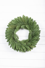 christmas wreath on a wooden door