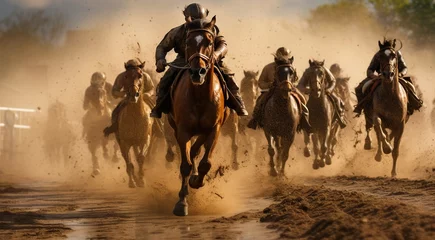 Foto op Canvas rider on the horse, horse riding in the stadium, horse racing in the desert, close-up of a horse rider, close-up of horse racing, horse in action © Gegham