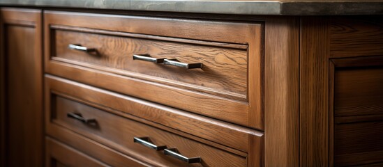 Wooden kitchen drawers with silver knobs or fittings