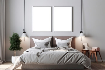 Fototapeta na wymiar modern bedroom with white pictures