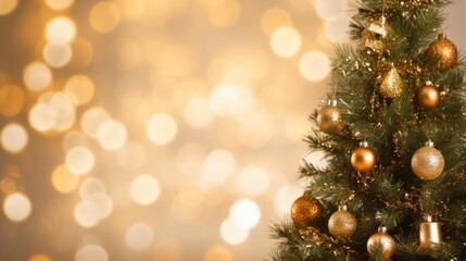 Fototapeta na wymiar Christmas tree background with gold blurred light 