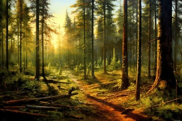 A stunning forest panorama. Generative AI