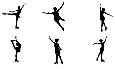 ice skating girls silhouettes - obrazy, fototapety, plakaty