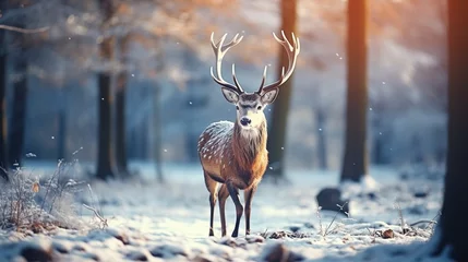 Schapenvacht deken met patroon Toilet group of deer in winter forest under snowfall