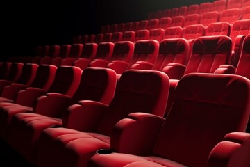 Red velvet seats, movies, cinema, copy space, entertainment, theater, concept, 3D illustration, rendering. Generative AI