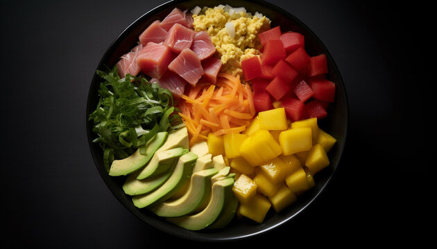 Fresh vegetarian salad with chopped organic vegetables on a plate generated by AI