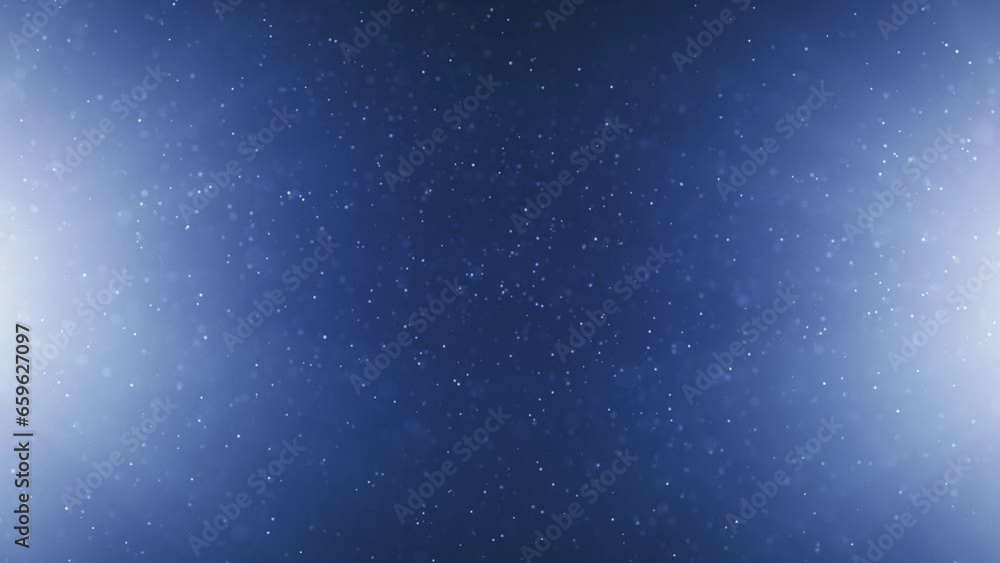 Poster snowflake particles loop motion on blue background. abstract 3d dot particles loop rotation.