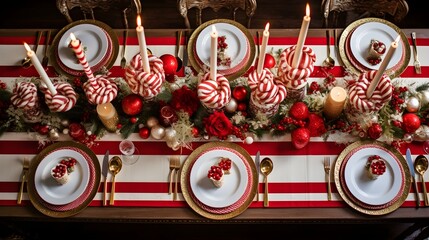Table decorated with Christmas festive decorations, , party creative image.