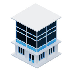 Fototapeta premium Blue glass building, isometric. 3d rendering. 