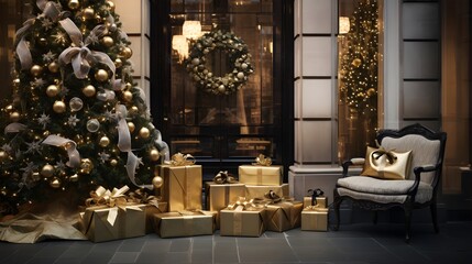 Fototapeta na wymiar Christmas interior decorations In the room. Modern luxury design.