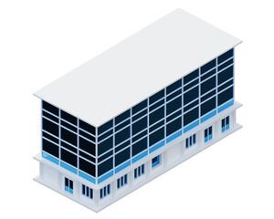 Blue glass building, isometric. 3d rendering.	