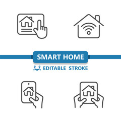 Smart Home Icons. House, Technology, Smartphone, Hand, Tablet, Wireless, WiFi Icon