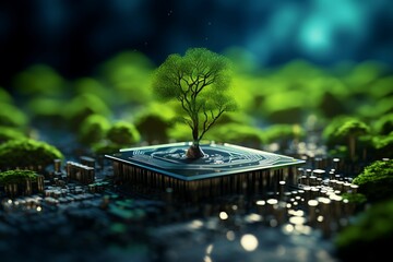 Eco friendly tech converges with green computing, emphasizing ethics in information technology - obrazy, fototapety, plakaty