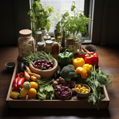 From garden to table, a colorful assortment of freshly harvested vegetables in a rustic wooden box, ready for cooking.