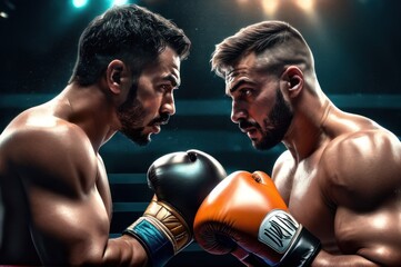 Fototapeta na wymiar Two men with boxing gloves are facing each other