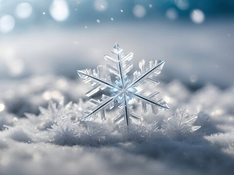 snowflake ice crystal on snow covered ground abstract winter nature macro