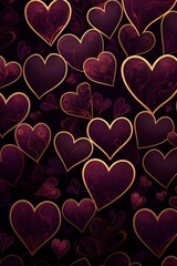 Pattern of purple hearts with gold. Valentine's Day. Romantic concept.