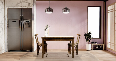 Mockup Pink Muji kitchen room japanese style minimal interior.
