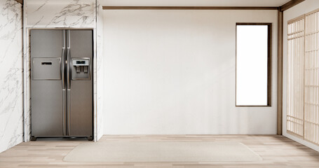 Mockup Muji kitchen room japanese style minimal interior.