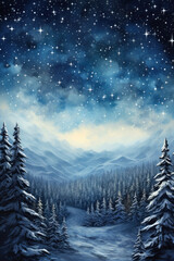 Fototapeta na wymiar Christmas card. Snowy forest and starry sky