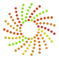 Colorful circle halftone spiral background.