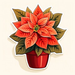 A festive Christmas flower poinsettia sticker, isolated on a clean white background, adding holiday cheer to your designs.