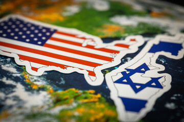 Flag of Israel and the USA, Political concept, Mutual relations between countries, military and...