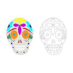 Dia Los Muertos, Day of the Dead or Mexican Halloween. Decorations with flowers can be used for painting. Skull vector illustration background.