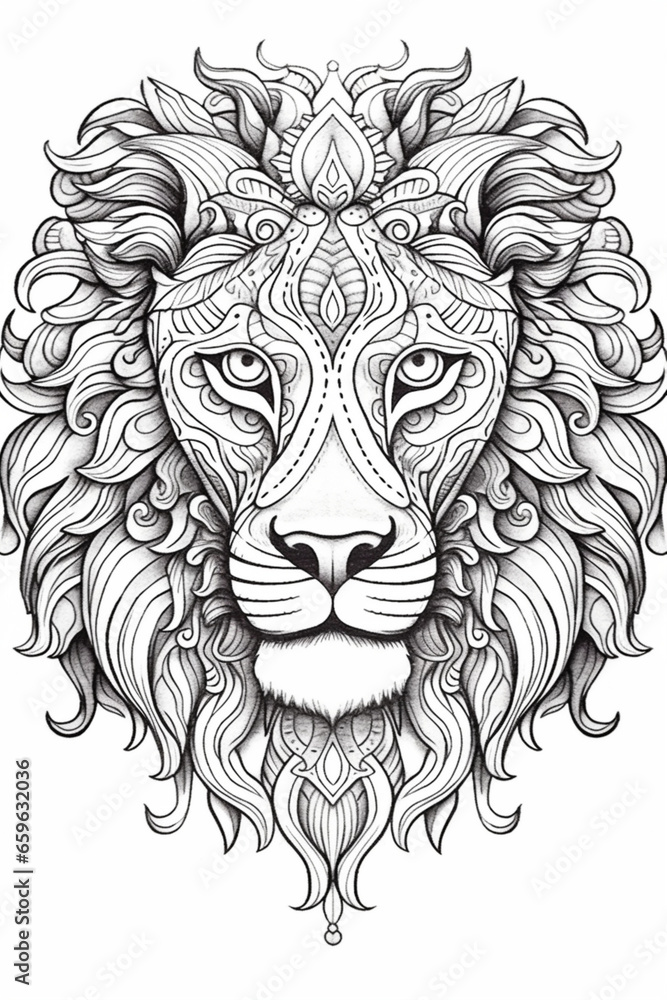 Canvas Prints mandala illustration for coloring, lion, animals, relaxation, therapeutic, print