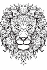 mandala illustration for coloring, lion, animals, relaxation, therapeutic, print