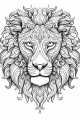 Obraz premium mandala illustration for coloring, lion, animals, relaxation, therapeutic, print