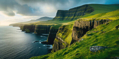 The Faroe Islands with steep cliffs - Powered by Adobe