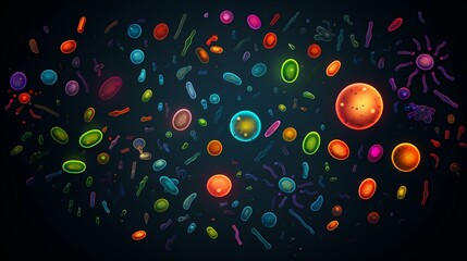 Bacteria in different shapes and colors, microorganism illustrations