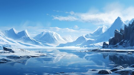 A serene glacial landscape, with pristine snowfields meeting azure skies. - obrazy, fototapety, plakaty