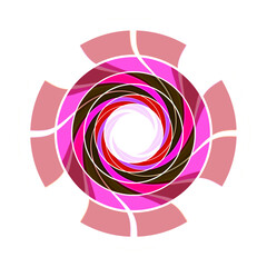 weiße kreisfläche mit spiralförmig angeordneten verschieden farbigen ringen, abstakte grafik mit copy space