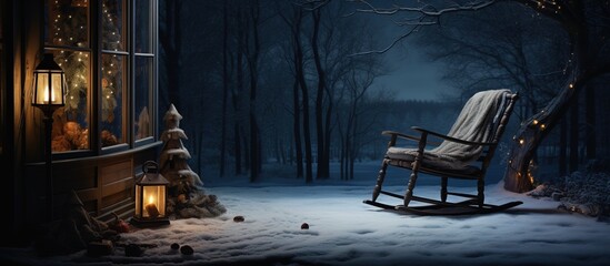 Fototapeta na wymiar Winter evening scene with rocking chair