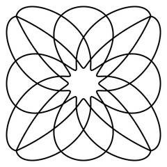 An outline illustration of a square geometric guilloche tile.