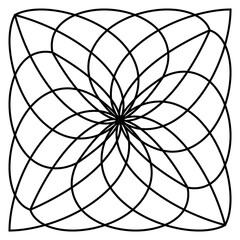 An outline illustration of a square geometric guilloche tile.