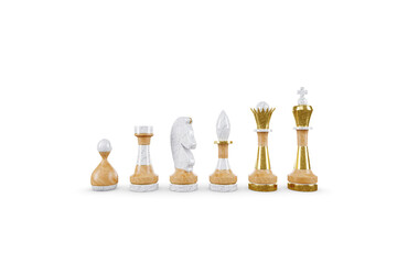 set of creative chess pieces isolated on white background. 3D illustration, 3D render.