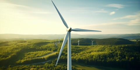 Aerial Close-Up of Wind Turbine Blades in a Green Field: Harnessing the Power of Wind for Renewable and Eco-Friendly Energy Production
