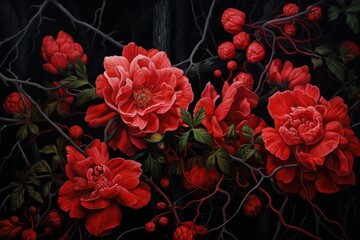 vintage red roses on black background generative ai
