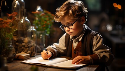 Schoolboy doing homework, generative AI