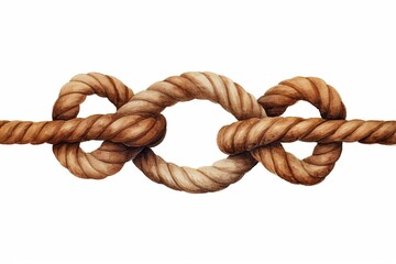 Watercolor brown rope frame knots on white background. Generative AI