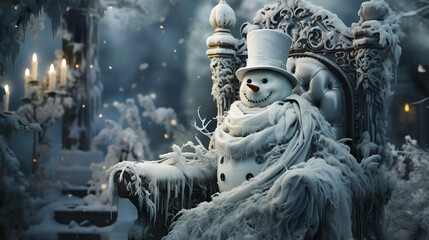 Snowman in the snowy kingdom - obrazy, fototapety, plakaty