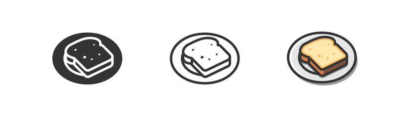 Toast bread vector icon. Breakfast symbol. Plate with slice of toasted bread on plate, morning food. Outline, flat and colored style icon for web design. Vector illustration. - obrazy, fototapety, plakaty