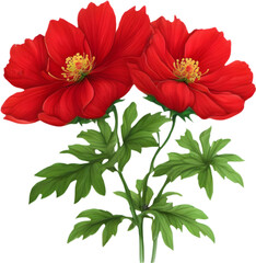 Fototapeta premium A vibrant painting of flowers with green leaves on their stem. AI-Generated.