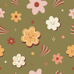 cute seamless pattern of flowers, leaves and various shapes