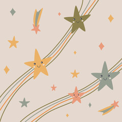 Fototapeta premium cute cozy children's illustration-background of stars, comets and lines