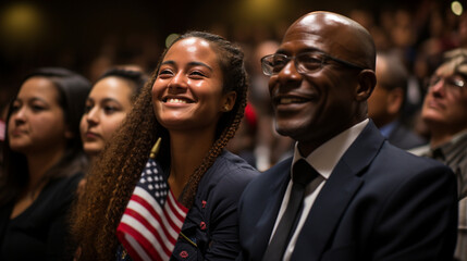 Obraz premium An emotional naturalization ceremony where immigrants become U.S. citizens, celebrating their newfound freedom on this special day